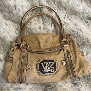 SOLD**Vintage early 2000s Kathy Van Zeeland glam beige nude shoulder purse.